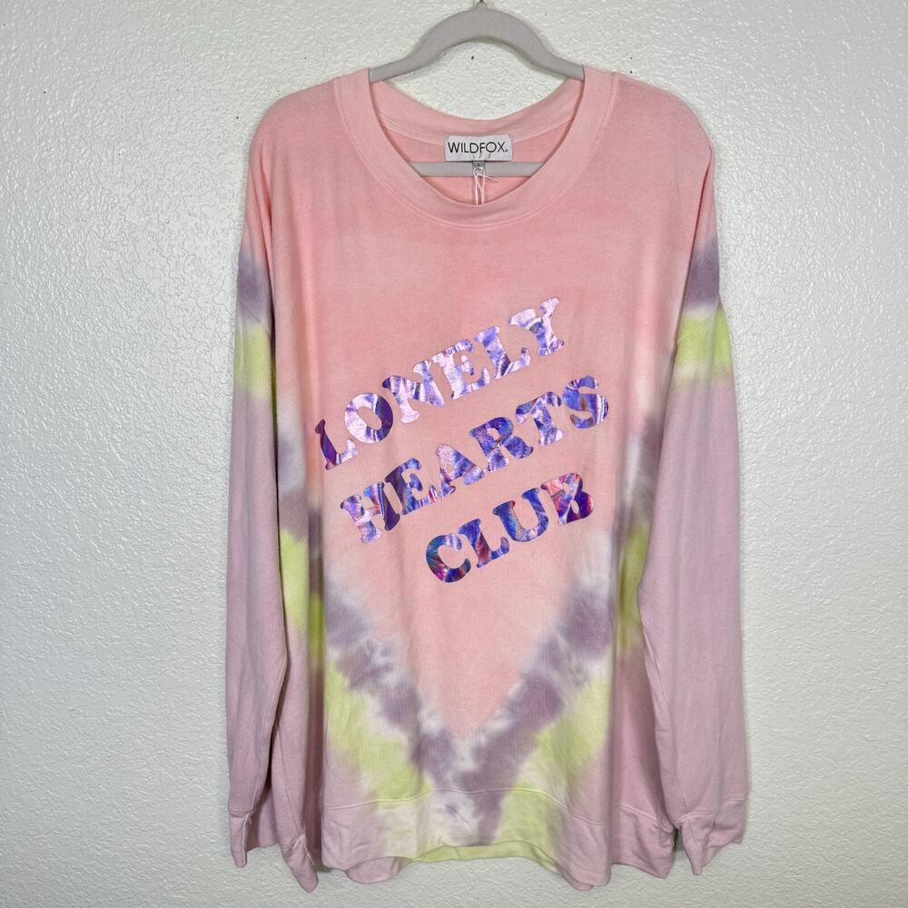 Wildfox Sweatshirt Womens Large Lonely Hearts Tie Dye Roadtrip Oversize Sweater